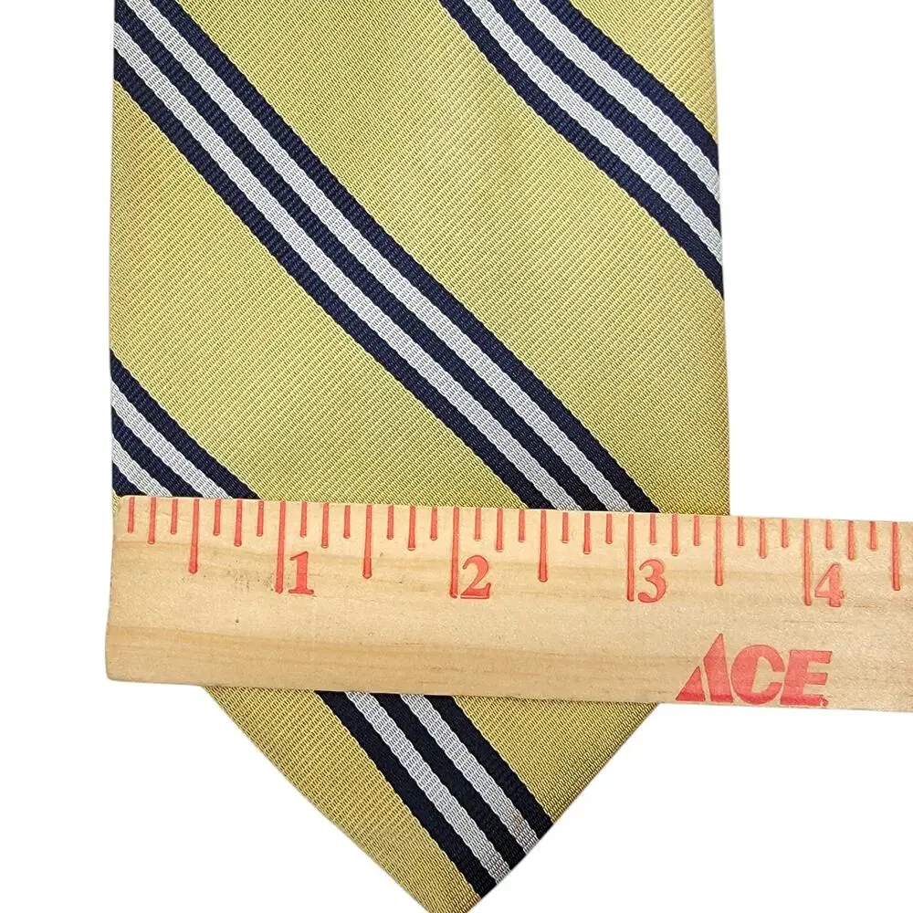 Brooks Brothers Makers Silk Necktie Yellow Navy Striped Repp Woven England USA